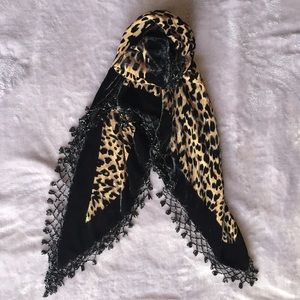 Vintage Silk & Velvet Leopard Beaded Shawl Scarf